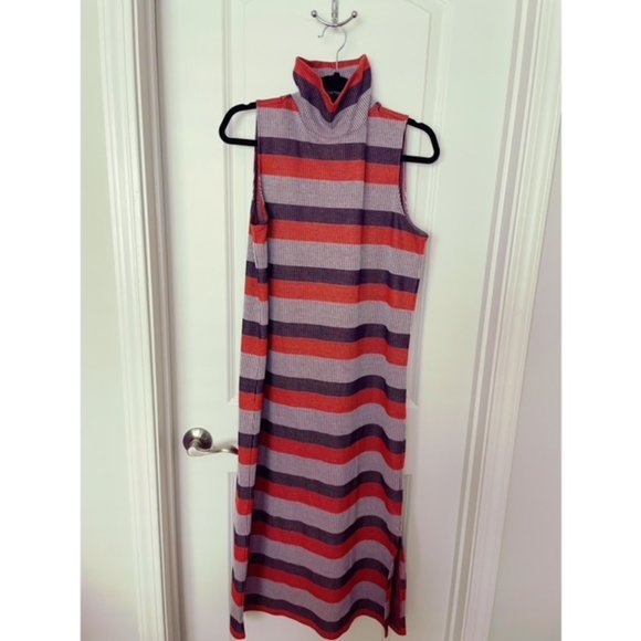LOFT Striped Midi Dress - Red, Gray, Blue - Picture 1 of 6